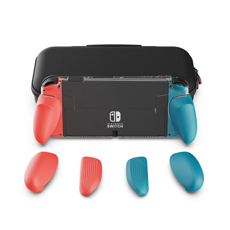 Savage Raven by Skull & Co. GripCase Bundle for Nintendo Switch OLED (Neon Red & Blue)
