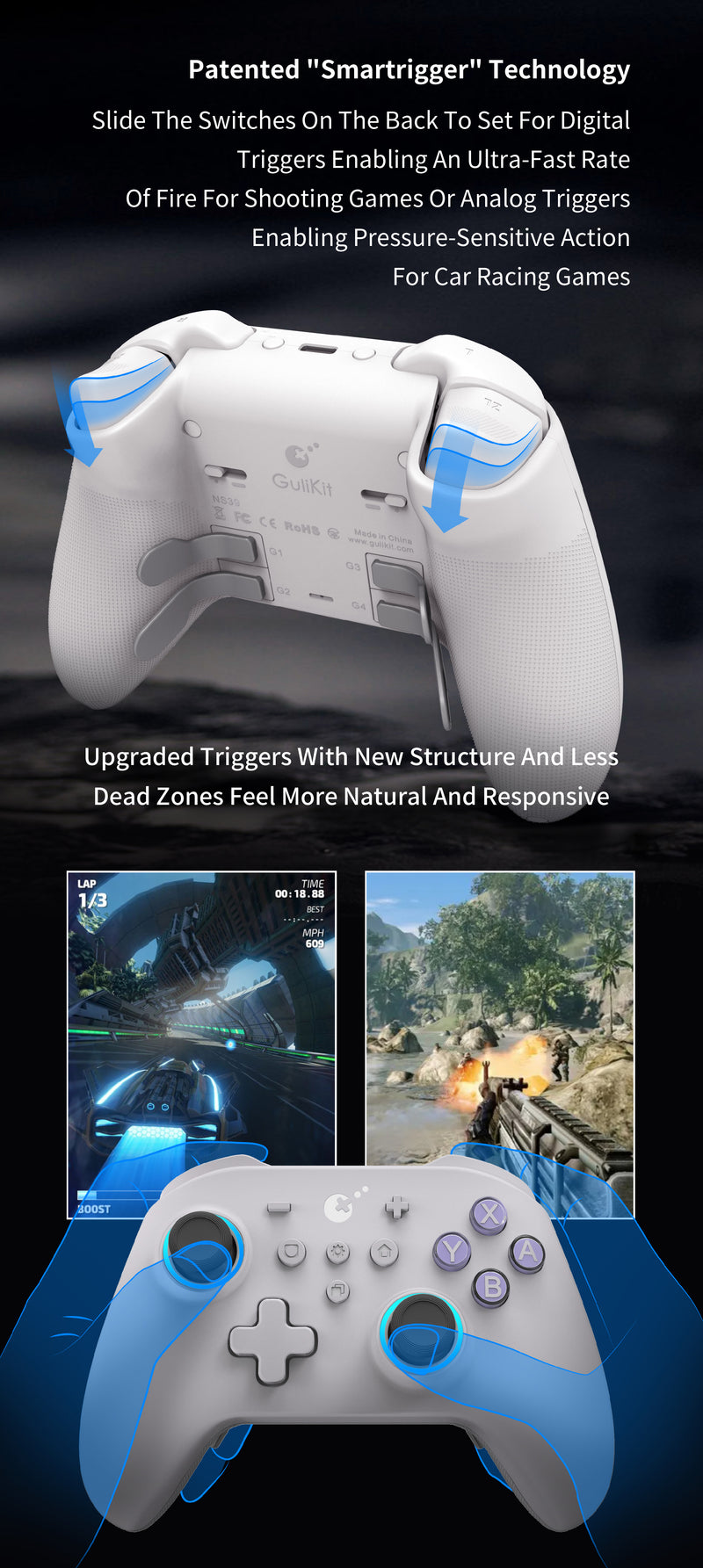 GuliKit KK 3 Max Wireless Controller for Nintendo Switch/PC/Android/Mac OS/iOS (Retro) Grey NS39