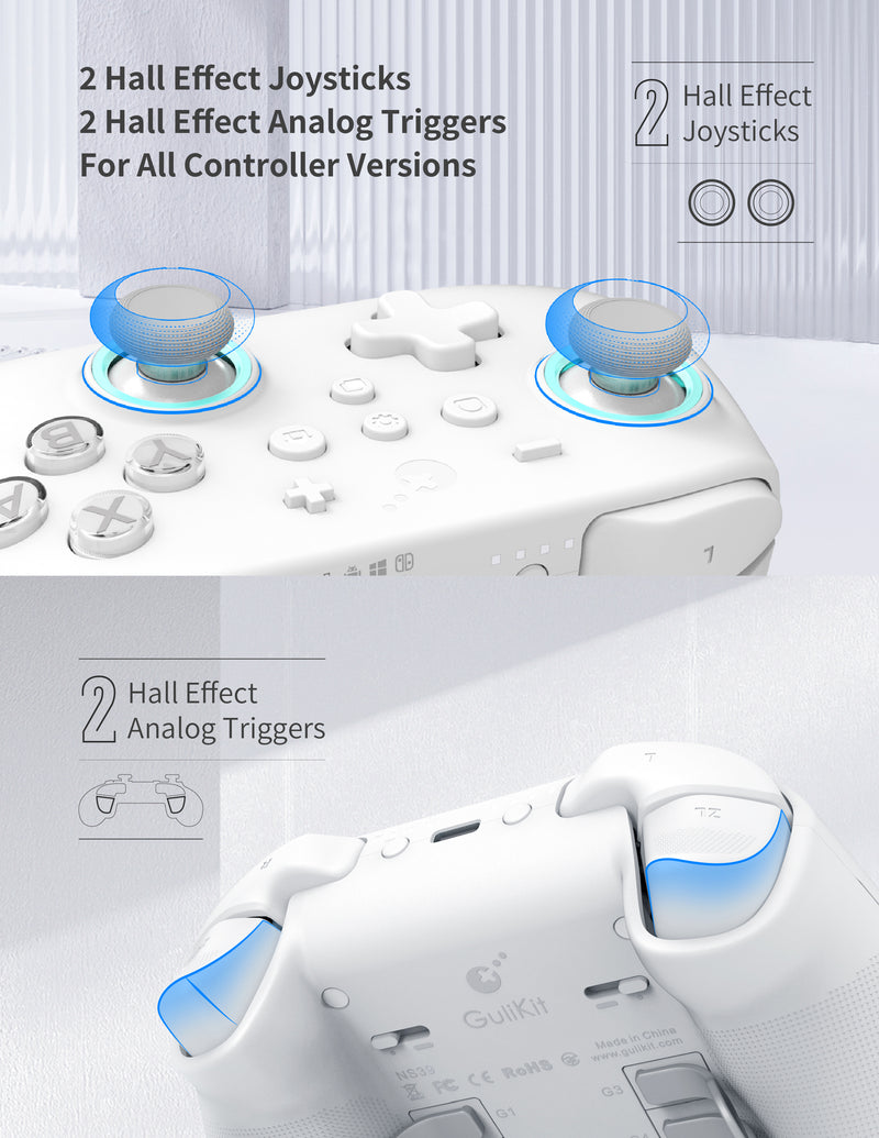 GuliKit KK 3 Max Wireless Controller for Nintendo Switch/PC/Android/Mac OS/iOS (White) NS39