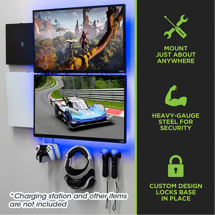 HIDEit PlayStation 5 Slim Mount (Black) - Ultimate DualSense Charging Mount Bundle