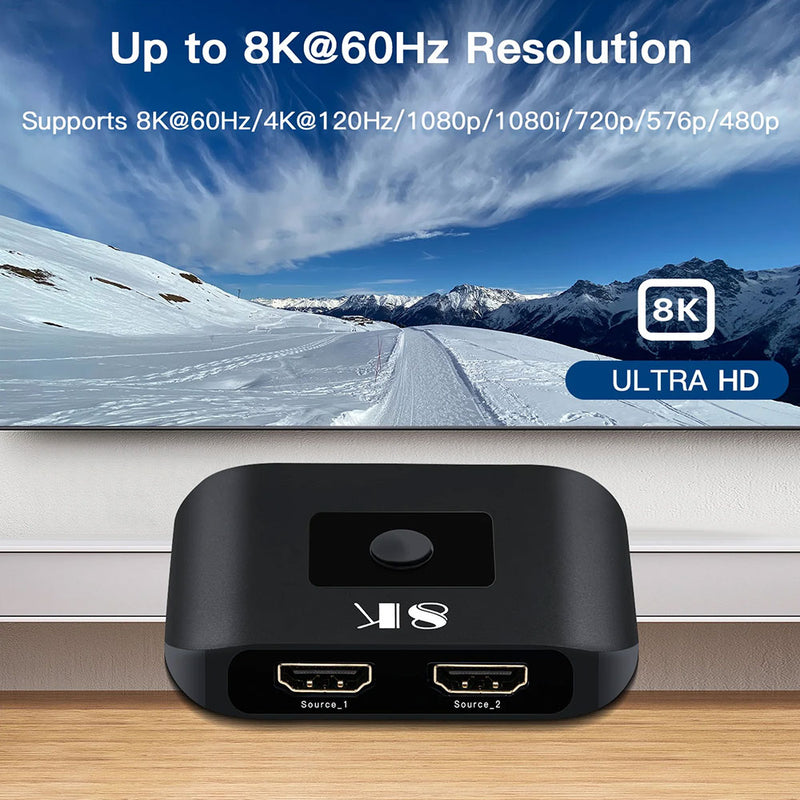 2-to-1 8K HDMI Switch 8K@60HZ with Remote Control (H82)