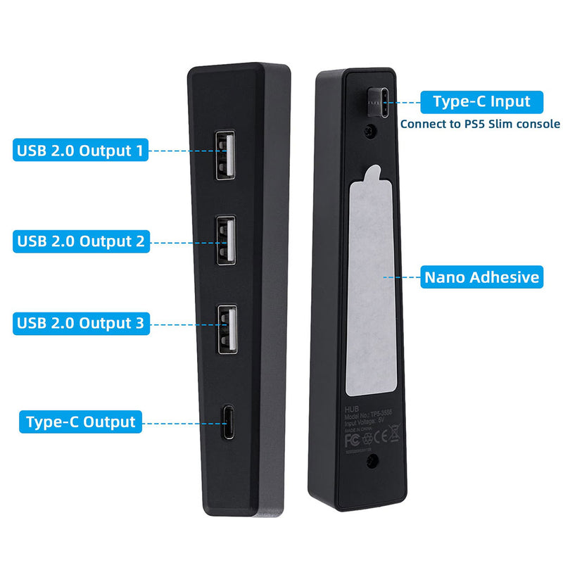 DOBE 4 Ports USB Hub for PS5 Slim Disc/Digital Edition-Black(TP5-3556)