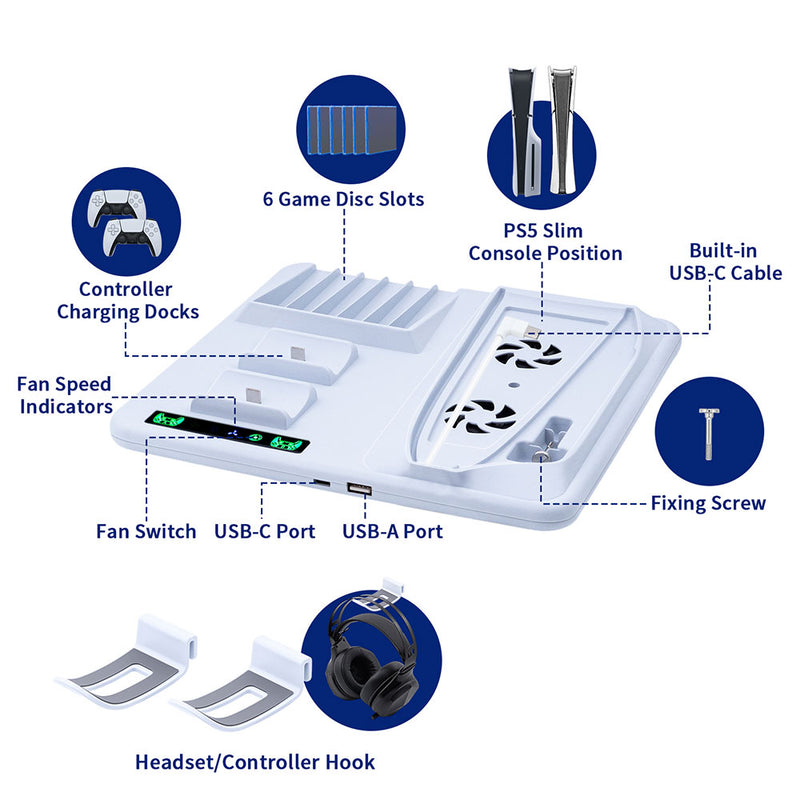 iPlay Multifunctional Cooling Stand for PS5 Slim Disc/Digital Edition-White(HBP-537)