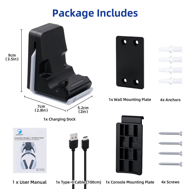 HONCAM 2 IN 1 Controller Charging Stand with Headset Hanger for PS5 Edge/Dualsense Controller(HC-A3729)