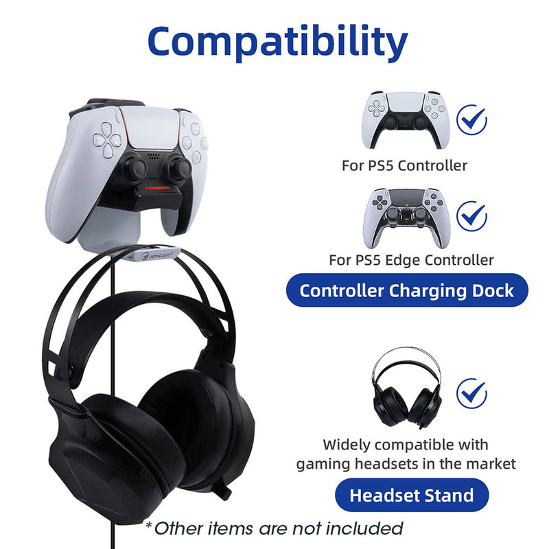 HONCAM 2 IN 1 Controller Charging Stand with Headset Hanger for PS5 Edge/Dualsense Controller(HC-A3729)