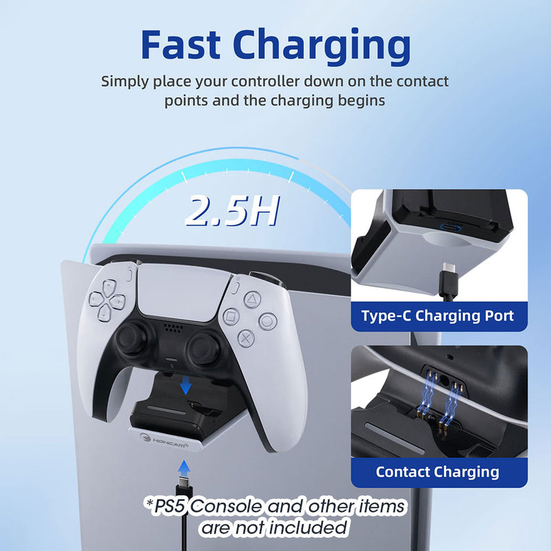 HONCAM 2 IN 1 Controller Charging Stand with Headset Hanger for PS5 Edge/Dualsense Controller(HC-A3729)