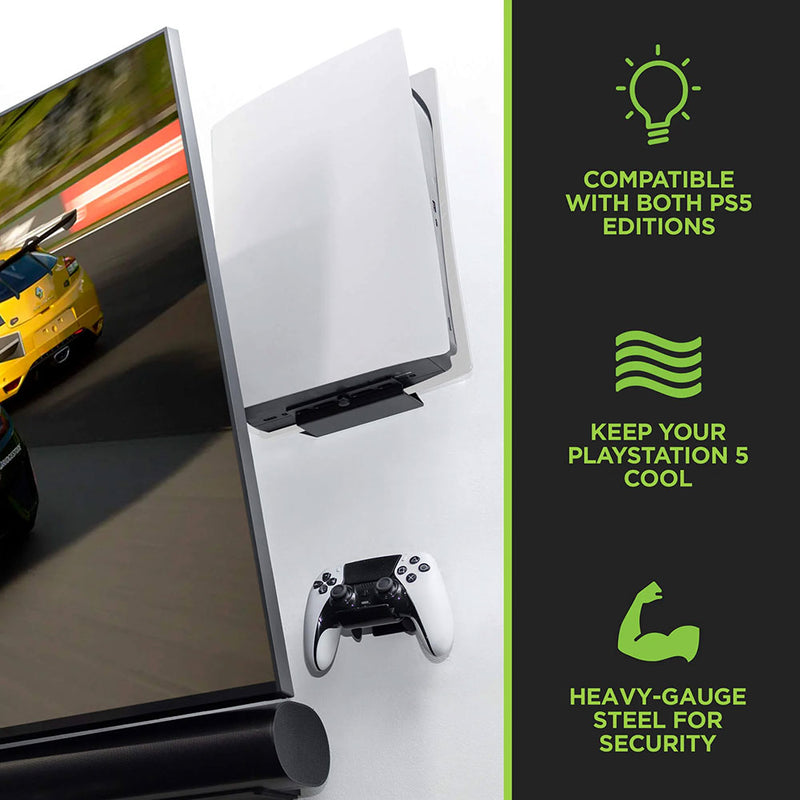 HIDEit PlayStation 5 Slim Mount (Black) - DualSense Charging Mount Bundle