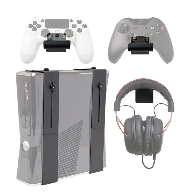 HIDEit Uni-MW | Adjustable Xbox 360 + Xbox One + Xbox One Slim Wall Mount (Black) - Ultimate Bundle
