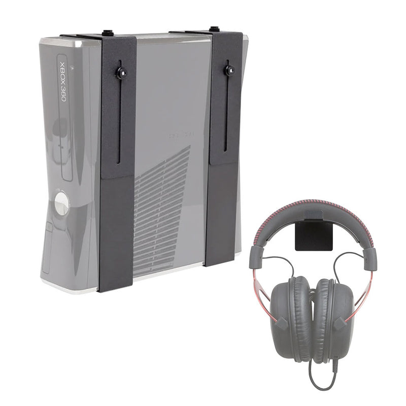 HIDEit Uni-MW | Adjustable Xbox 360 + Xbox One + Xbox One Slim Wall Mount (Black) - Headset Bundle