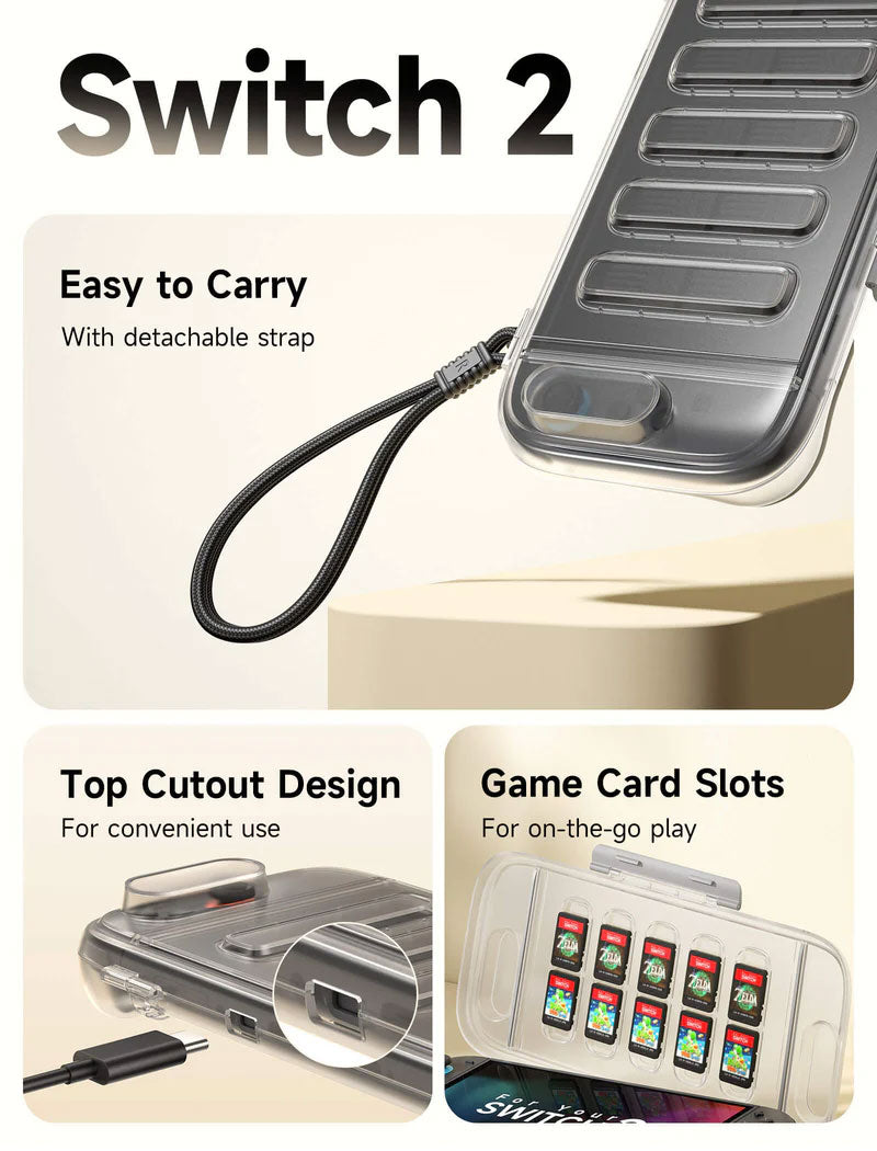 JSAUX Shock-Absorbent Storage Case for Nintendo Switch 2 – Clear