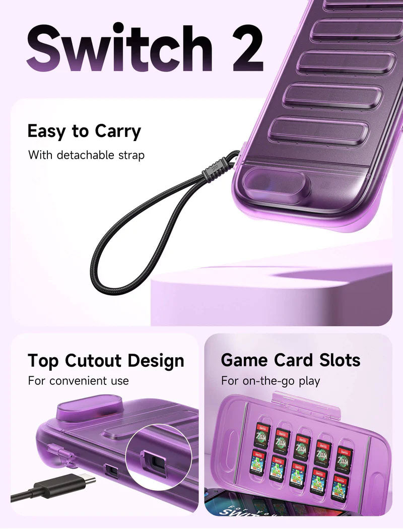 JSAUX Shock-Absorbent Storage Case for Nintendo Switch 2 – Purple