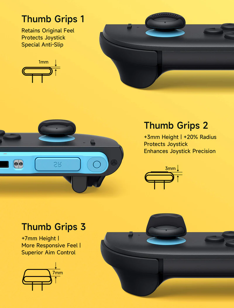 JSAUX Multi-Mode Joystick Cap and Thumb Grip with Lever Guard Set for Switch 2 （12 PCS) - Blue + Orange + Black