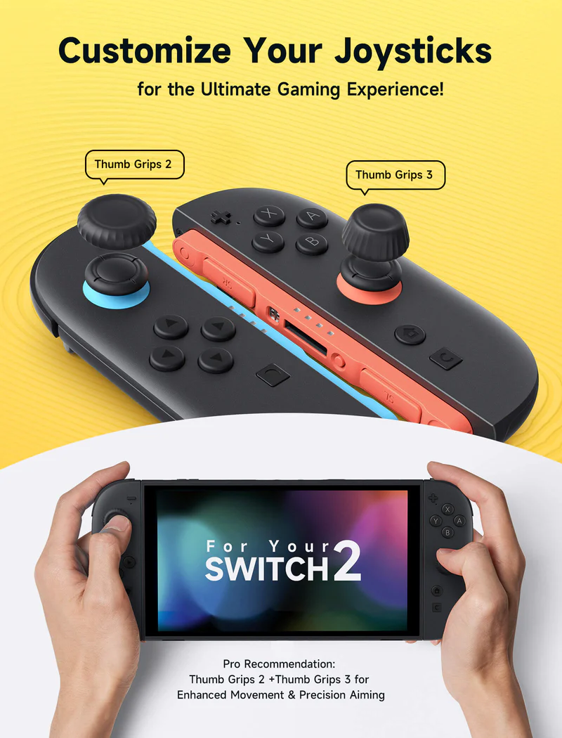 JSAUX Multi-Mode Joystick Cap and Thumb Grip with Lever Guard Set for Switch 2 （12 PCS) - Blue + Orange + Black
