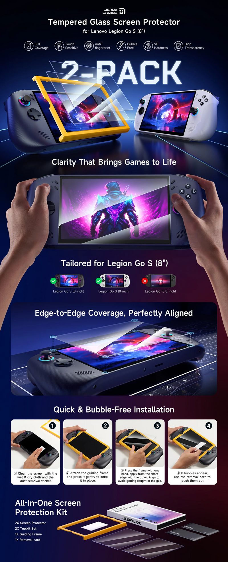 JSAUX Ultra HD Screen Protector for Legion Go S（2 PACK)