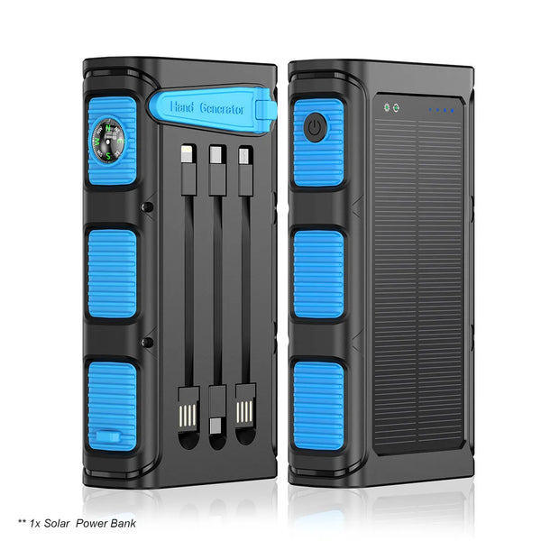 30000mAh Hand Crank Solar Charging PD22.5W Power Bank - Blue