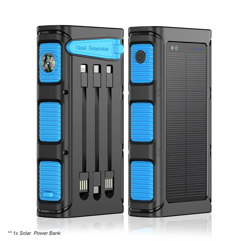 30000mAh Hand Crank Solar Charging PD22.5W Power Bank - Blue