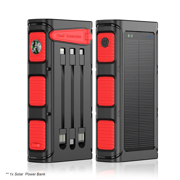 30000mAh Hand Crank Solar Charging PD22.5W Power Bank - Red