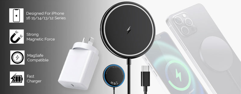 15W Magnetic Wireless Charging Pad for iPhone & Airpods Fast Charger Black Power Adapter