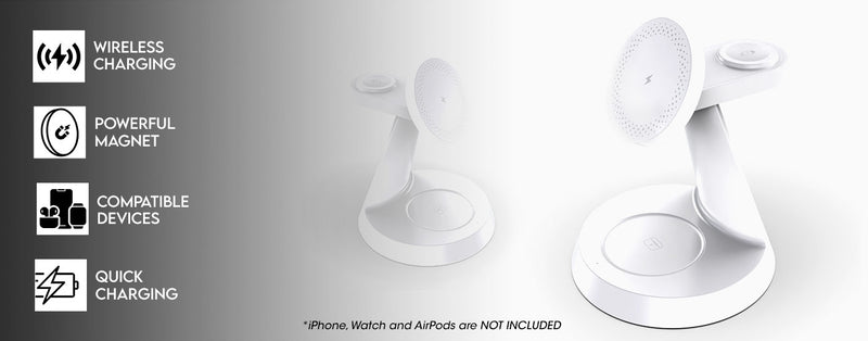 3 in 1 Magnetic Wireless Charging Station for iPhone 16/15/14/13/12 Series Charger for Multiple Apple Devices Apple Watch AirPods F9 White