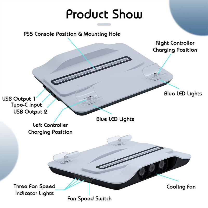 Dobe Multifunctional Cooling Stand with Charging for PS5 - White