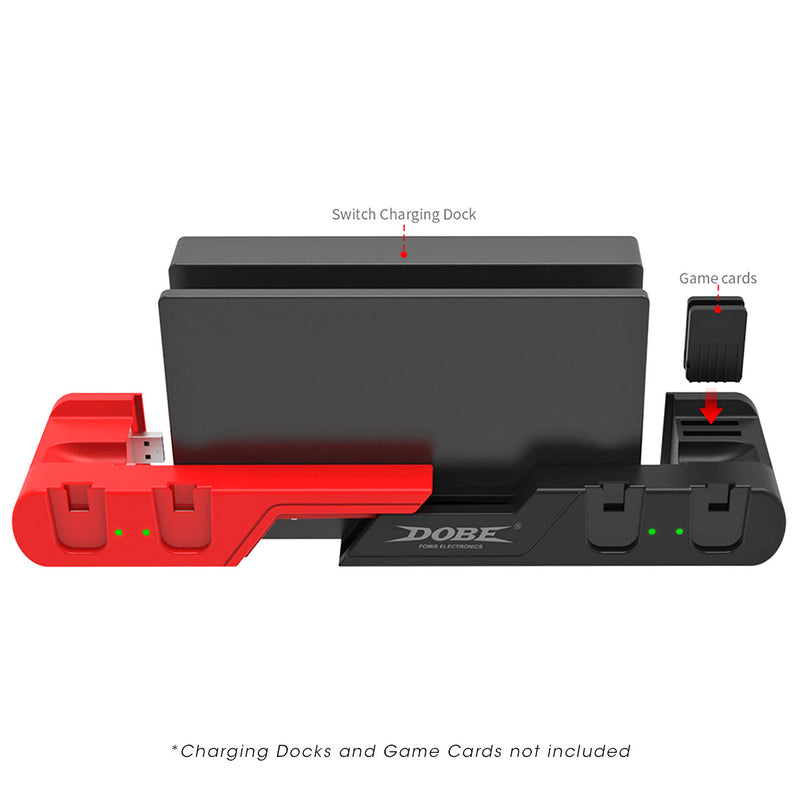 DOBE 4 IN 1 Charging Dock for NINTENDO SWITCH / SWITCH OLED JOY-CON (TNS-0122) Neon Red and Blue
