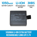 1050mAH Li-ion Extra Battery Rechargable Long Life 3.7V Sports Action Camera 4K