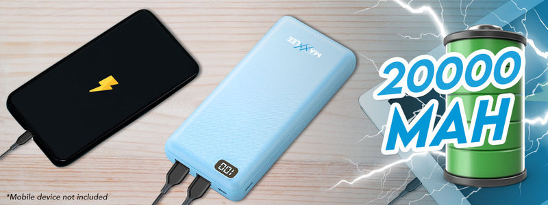 Maxxlee 10000mAh Power Bank Portable 18W PD Type C QC 3.0 Dual USB Fast Charging Blue