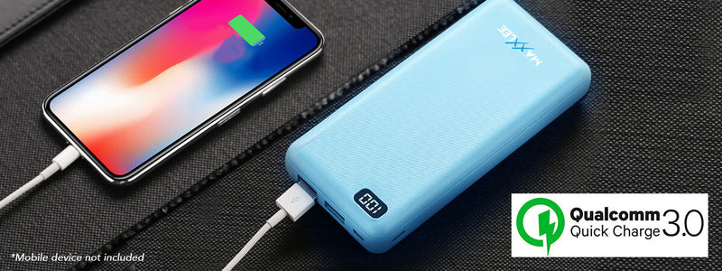 Maxxlee 10000mAh Power Bank Portable 18W PD Type C QC 3.0 Dual USB Fast Charging Blue