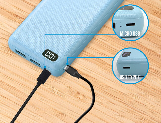 Maxxlee 10000mAh Power Bank Portable 18W PD Type C QC 3.0 Dual USB Fast Charging Blue
