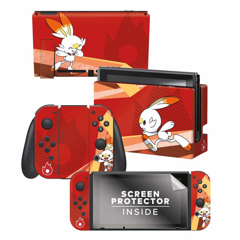 Controller Gear Nintendo Switch Skin & Screen Protector Set (Pokémon Sword/Shield Scorbunny)