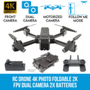 Elinz RC Drone 4K Photo Foldable 2K FPV Dual Camera 2.4Ghz WiFi Quadcopter Brush Motor 1080P 2x Batteries