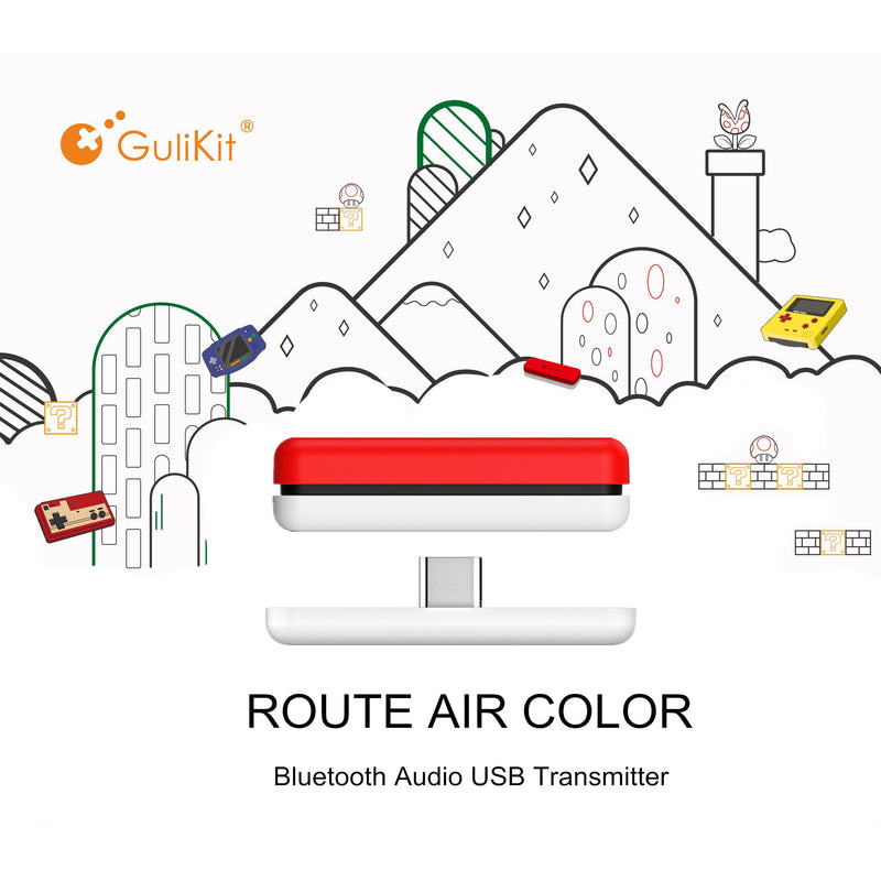 Gulikit Route Air Wireless Bluetooth Audio USB Adapter for Nintendo Switch - White/Red