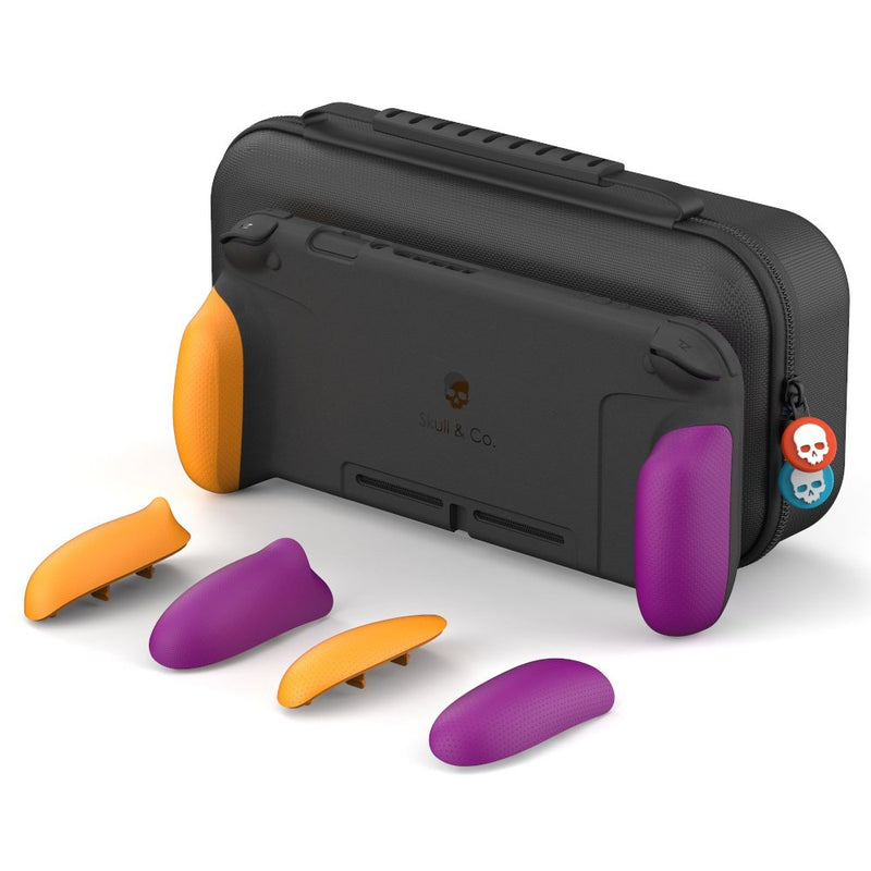 Skull & Co. GripCase Set for Nintendo Switch (with MaxCarry Case & Grips) - Neon Purple & Orange